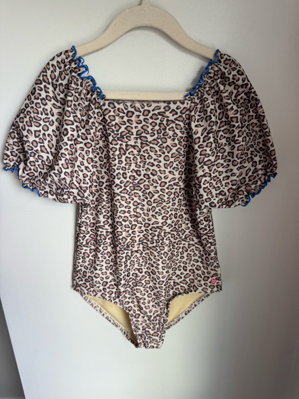 Pink Chicken Cheetah Print Puff Sleeve Bathing Suit Girls Size 8Y